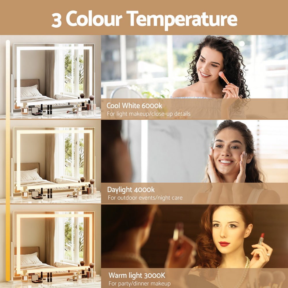 Makeup Mirror 80x58cm 360～ Rotatable Vanity Mirror with Lights Bright Light Strip Adjustable - Health & Beauty > Makeup > Makeup Mirrors - Rivercity House & Home Co. (ABN 18 642 972 209) - Affordable Modern Furniture Australia