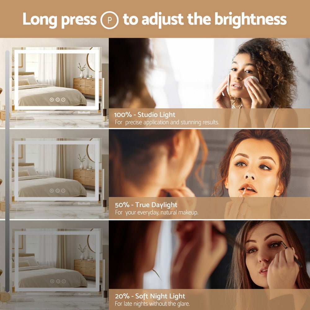 Makeup Mirror 80x58cm 360～ Rotatable Vanity Mirror with Lights Bright Light Strip Adjustable - Health & Beauty > Makeup > Makeup Mirrors - Rivercity House & Home Co. (ABN 18 642 972 209) - Affordable Modern Furniture Australia