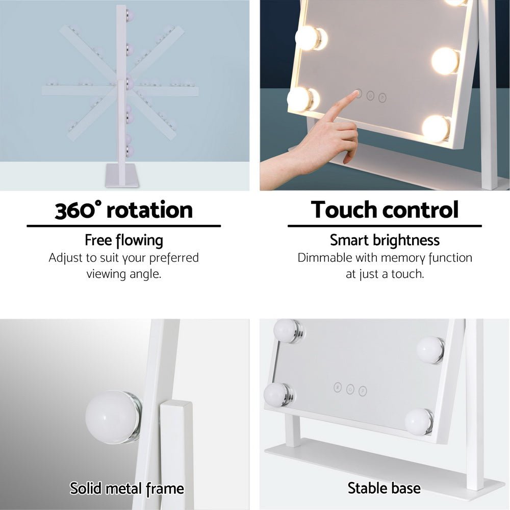 Makeup Mirror Hollywood Vanity with LED Light Rotation Tabletop White - Health & Beauty > Makeup Mirrors - Rivercity House & Home Co. (ABN 18 642 972 209) - Affordable Modern Furniture Australia