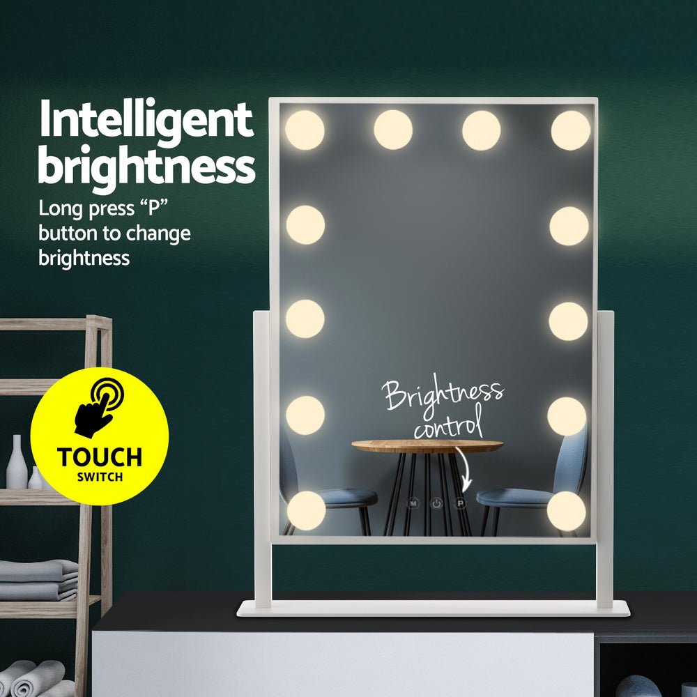 Makeup Mirror Hollywood Vanity with LED Light Rotation Tabletop White - Health & Beauty > Makeup Mirrors - Rivercity House & Home Co. (ABN 18 642 972 209) - Affordable Modern Furniture Australia