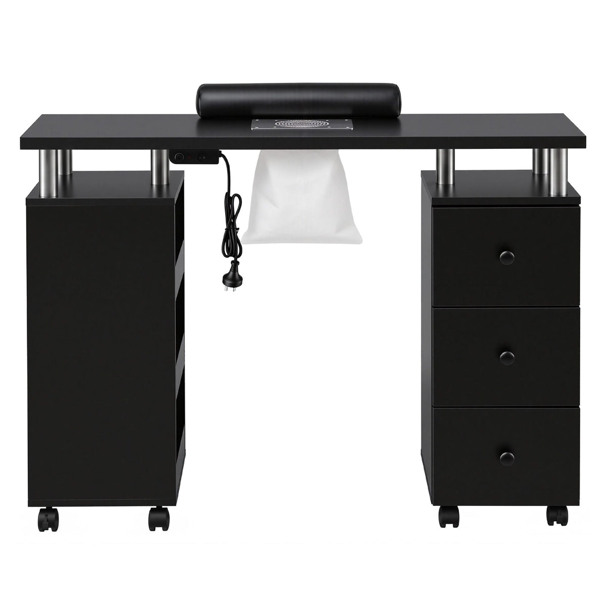 Manicure Table Nail Desk with Built-in Dust Collector Beauty Salon Station Drawers Shelves Wrist Cushion Wheels Black - Furniture > Bedroom > Dressing Vanity & Dressing Tables - Rivercity House & Home Co. (ABN 18 642 972 209) - Affordable Modern Furniture Australia