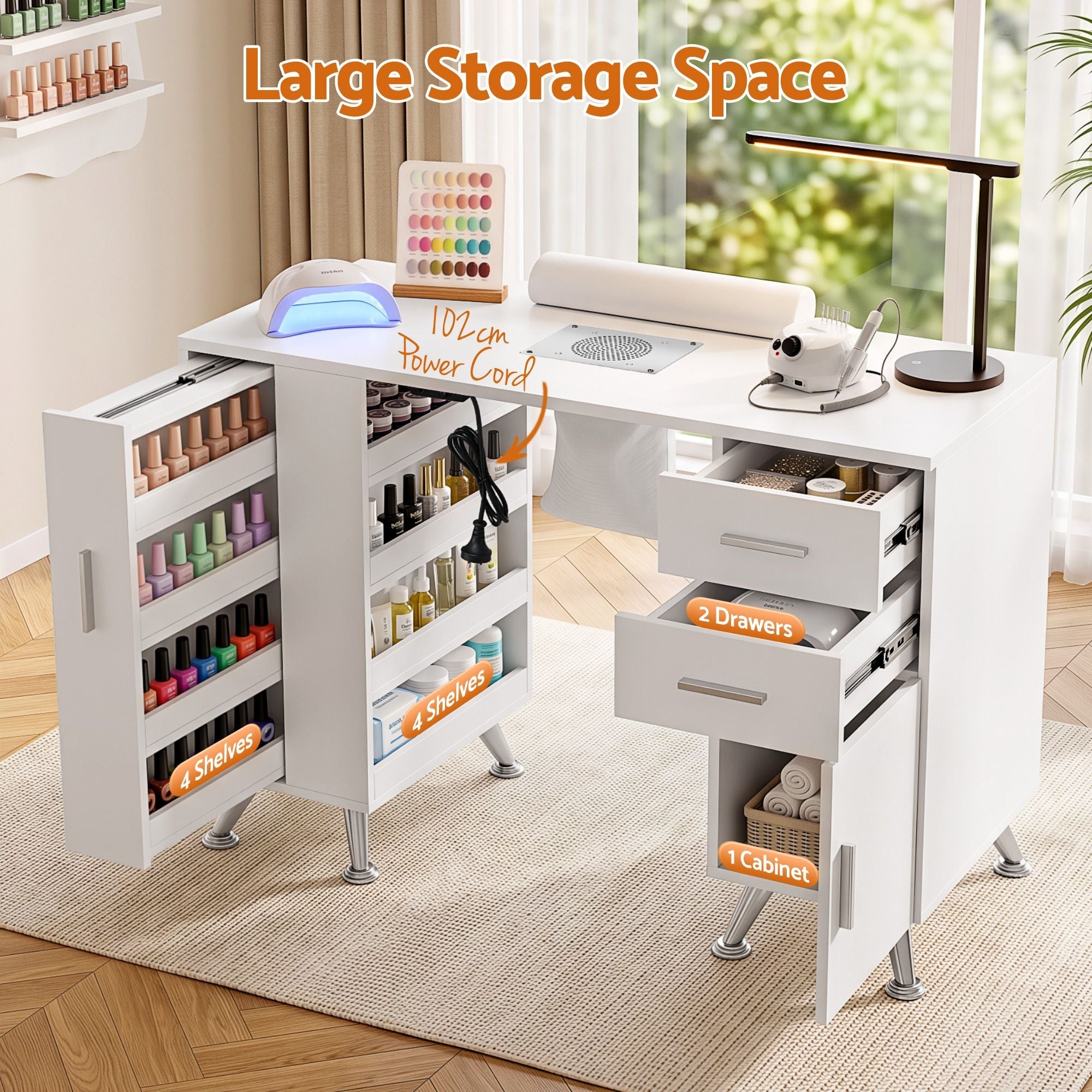 Manicure Table Nail Desk with Built-in Dust Collector Beauty Salon Station Drawers Shelves Wrist Cushion White - Furniture > Bedroom > Dressing Vanity & Dressing Tables - Rivercity House & Home Co. (ABN 18 642 972 209) - Affordable Modern Furniture Australia