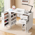 Manicure Table Nail Desk with Built-in Dust Collector, Drawers, Shelves & Wrist Cushion - White