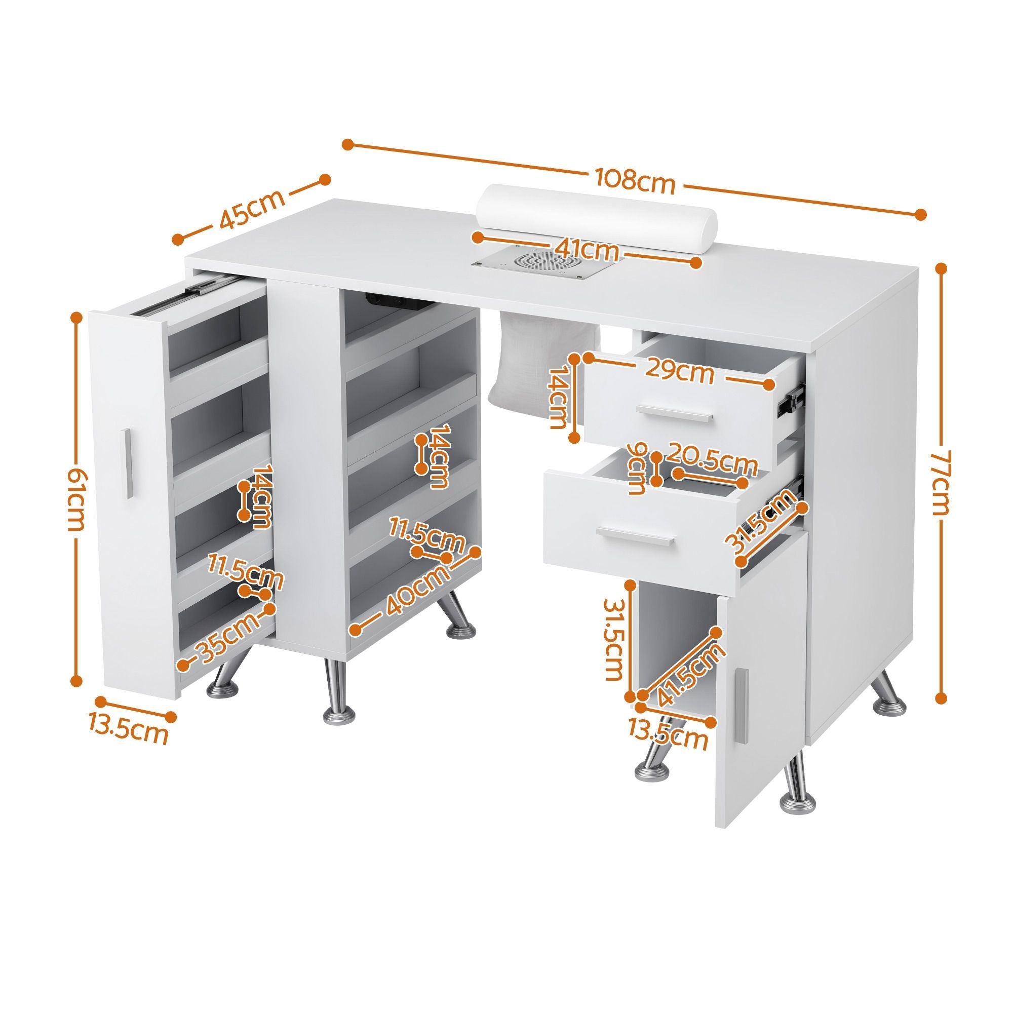 Manicure Table Nail Desk with Built-in Dust Collector Beauty Salon Station Drawers Shelves Wrist Cushion White - Furniture > Bedroom > Dressing Vanity & Dressing Tables - Rivercity House & Home Co. (ABN 18 642 972 209) - Affordable Modern Furniture Australia