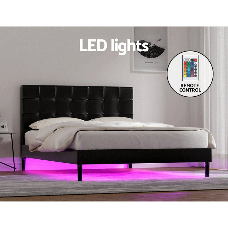 Manly Double LED Bed Frame With Charge Ports Black - Furniture > Bedroom - Rivercity House & Home Co. (ABN 18 642 972 209) - Affordable Modern Furniture Australia