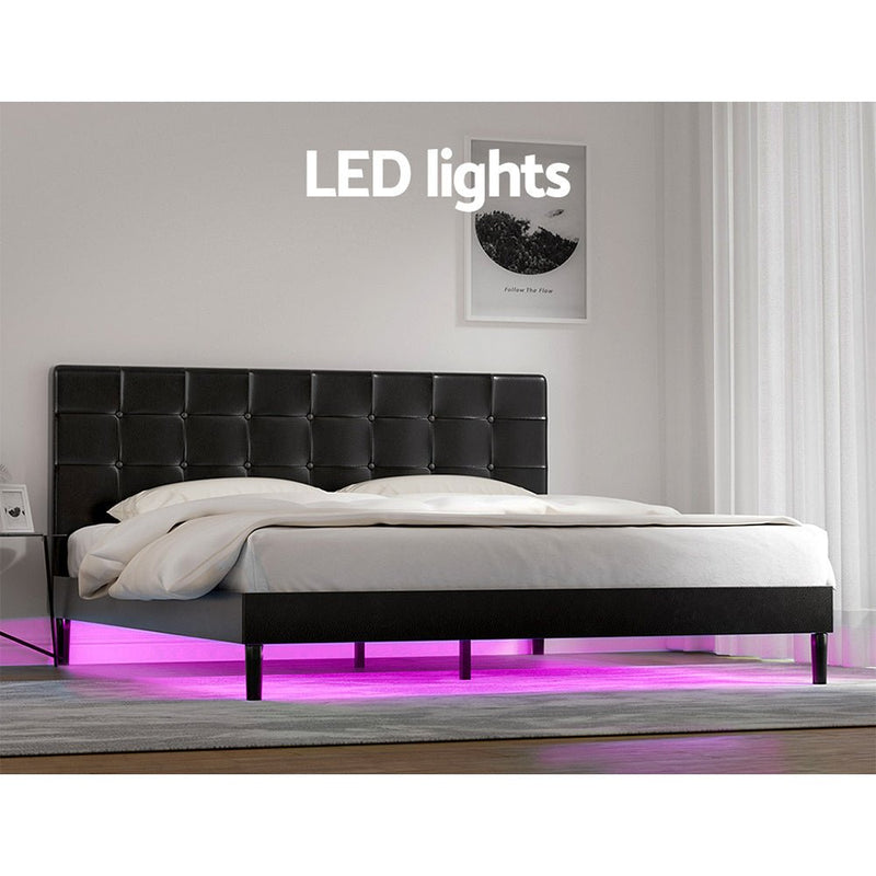 Manly King LED Bed Frame With Charge Ports Black - Furniture > Bedroom - Rivercity House & Home Co. (ABN 18 642 972 209) - Affordable Modern Furniture Australia