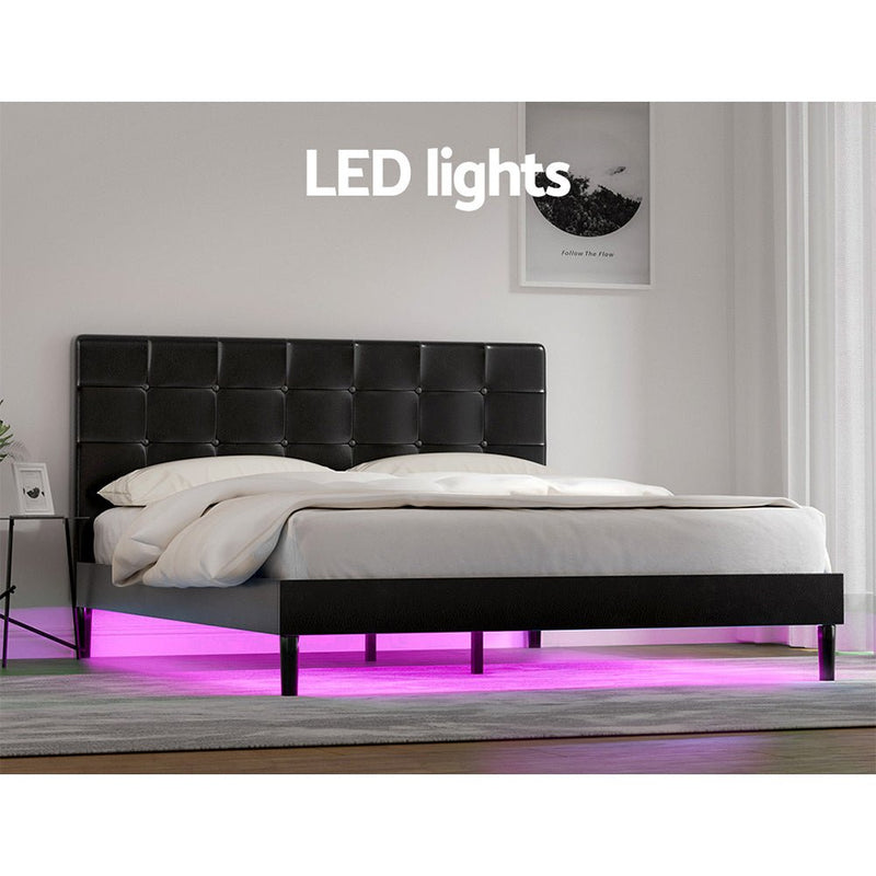 Manly Queen LED Bed Frame With Charge Ports Black - Furniture > Bedroom - Rivercity House & Home Co. (ABN 18 642 972 209) - Affordable Modern Furniture Australia