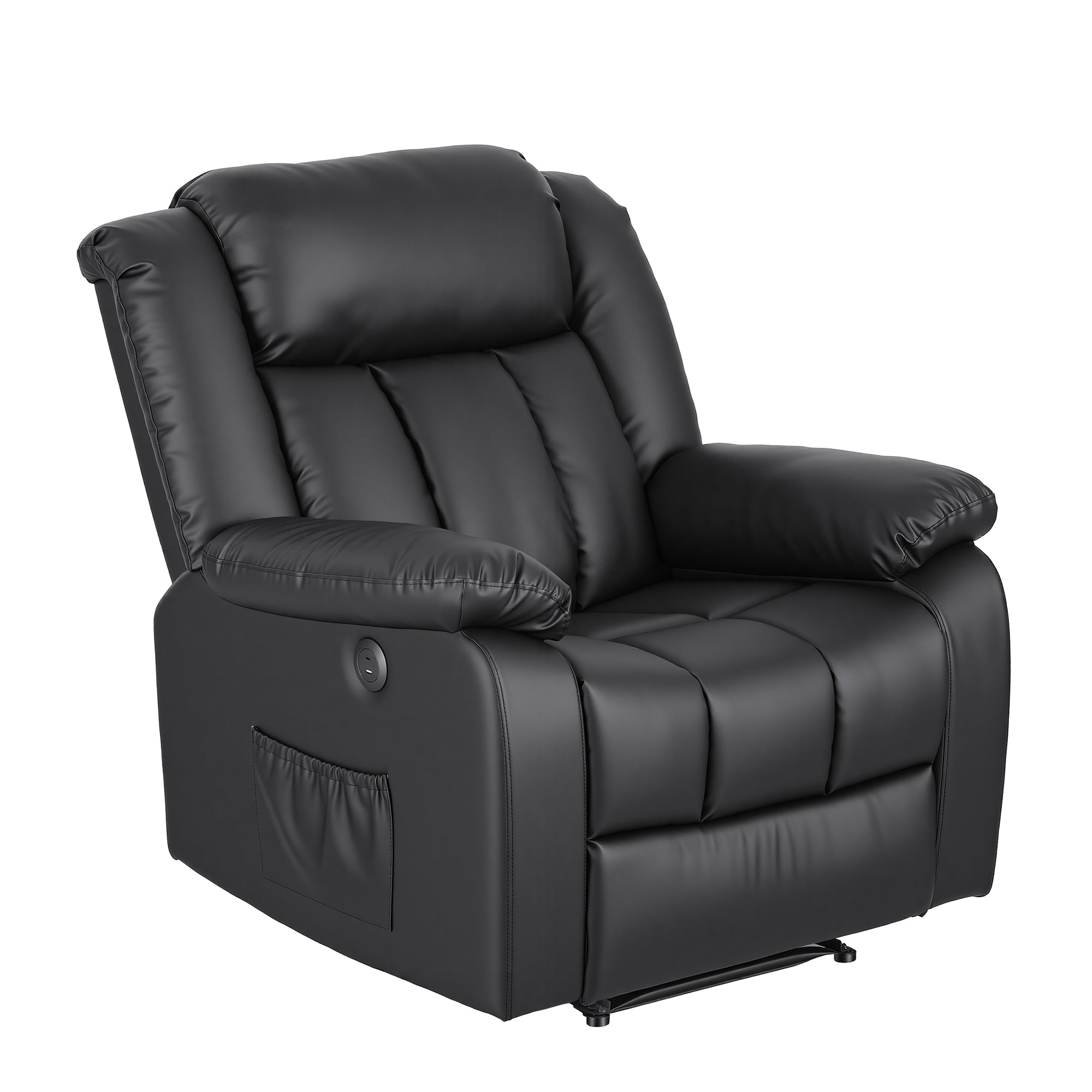 Manual Massage Recliner Chair for Living Room, Leather Sofa Lounge Reclining Chair with 2 USB Port, 160° Recline Reading Chair with 20CM Wide Armrests, 8 Point Vibration & Lumbar Heat, Black - Furniture > Bar Stools & Chairs > Arm Chairs & Recliners - Rivercity House & Home Co. (ABN 18 642 972 209) - Affordable Modern Furniture Australia