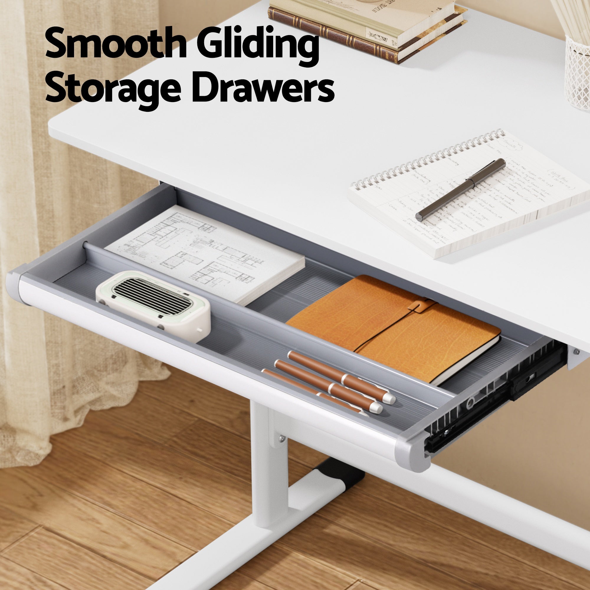 Manual Standing Desk Height Adjustable Workstation Computer Desks Study 100CM White - Furniture > Office > Desks - Rivercity House & Home Co. (ABN 18 642 972 209) - Affordable Modern Furniture Australia