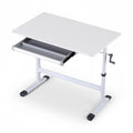 Manual Height Adjustable Standing Desk 100CM with Drawer and Stabilising Brace - White