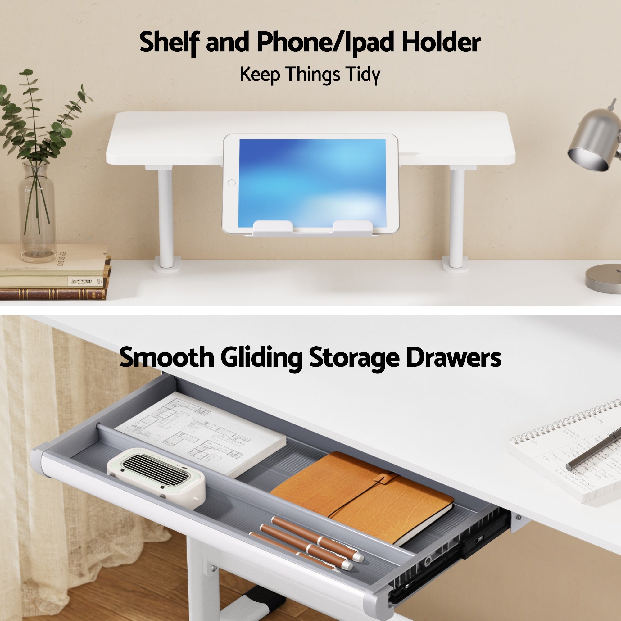 Manual Standing Desk Height Adjustable Workstation Computer Desks Study 120CM White - Furniture > Office > Desks - Rivercity House & Home Co. (ABN 18 642 972 209) - Affordable Modern Furniture Australia