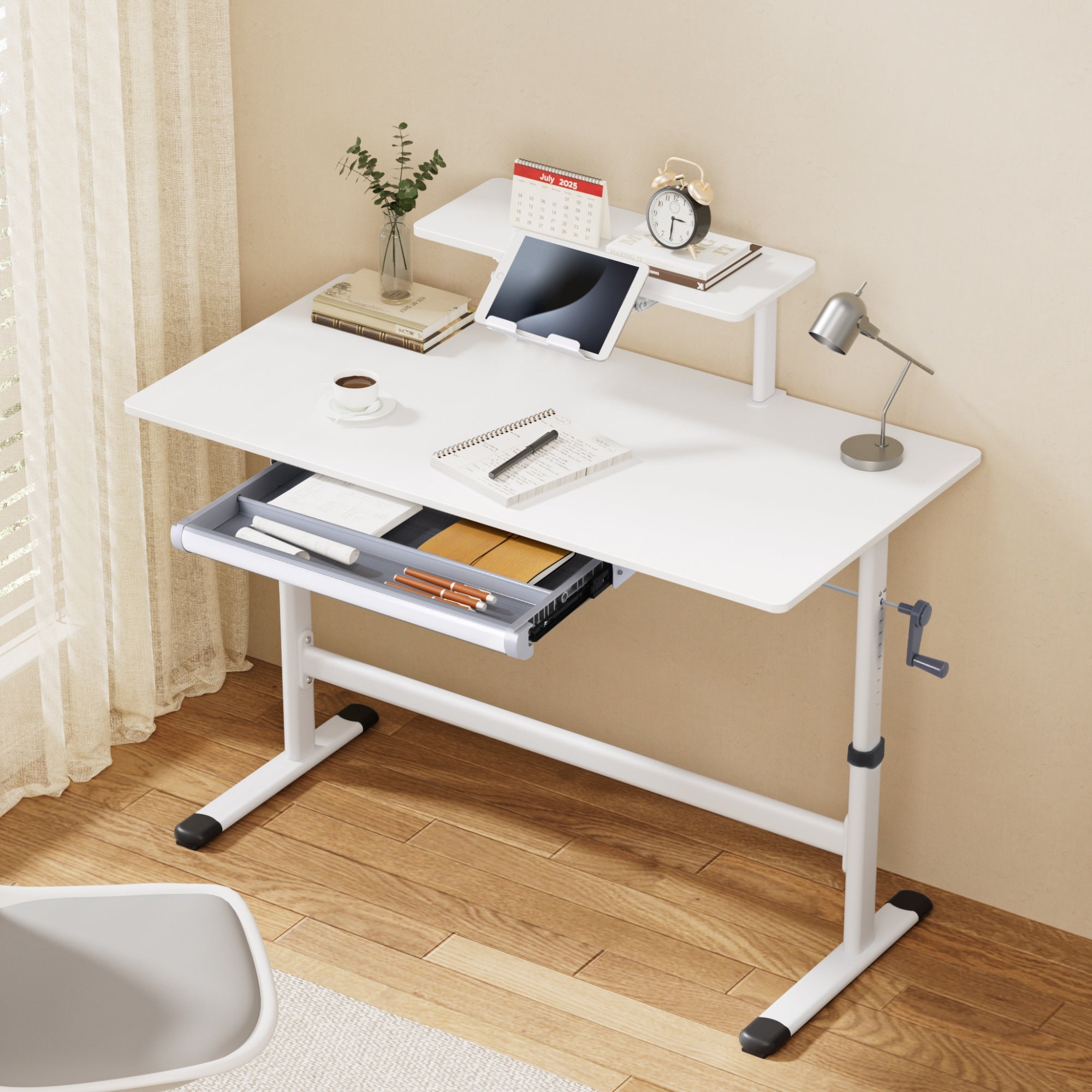Manual Standing Desk Height Adjustable Workstation Computer Desks Study 120CM White - Furniture > Office > Desks - Rivercity House & Home Co. (ABN 18 642 972 209) - Affordable Modern Furniture Australia