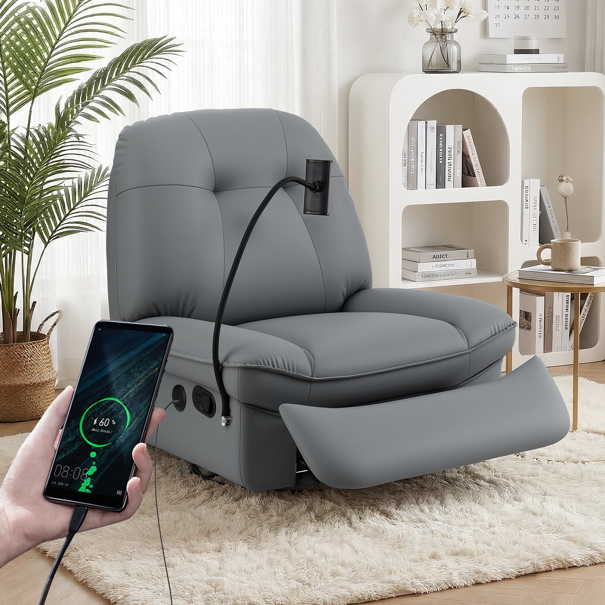 Manual Swivel Rocker Recliner with USB Ports Rocking Chair Nursery Sofa Lounge - Furniture > Bar Stools & Chairs > Arm Chairs & Recliners - Rivercity House & Home Co. (ABN 18 642 972 209) - Affordable Modern Furniture Australia