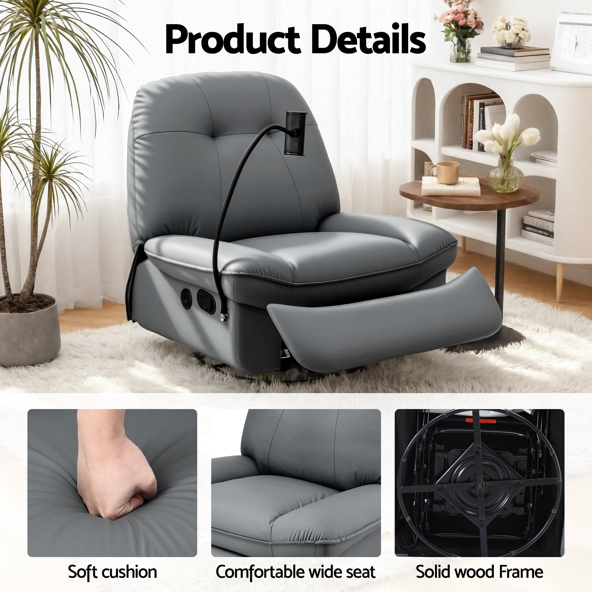 Manual Swivel Rocker Recliner with USB Ports Rocking Chair Nursery Sofa Lounge - Furniture > Bar Stools & Chairs > Arm Chairs & Recliners - Rivercity House & Home Co. (ABN 18 642 972 209) - Affordable Modern Furniture Australia