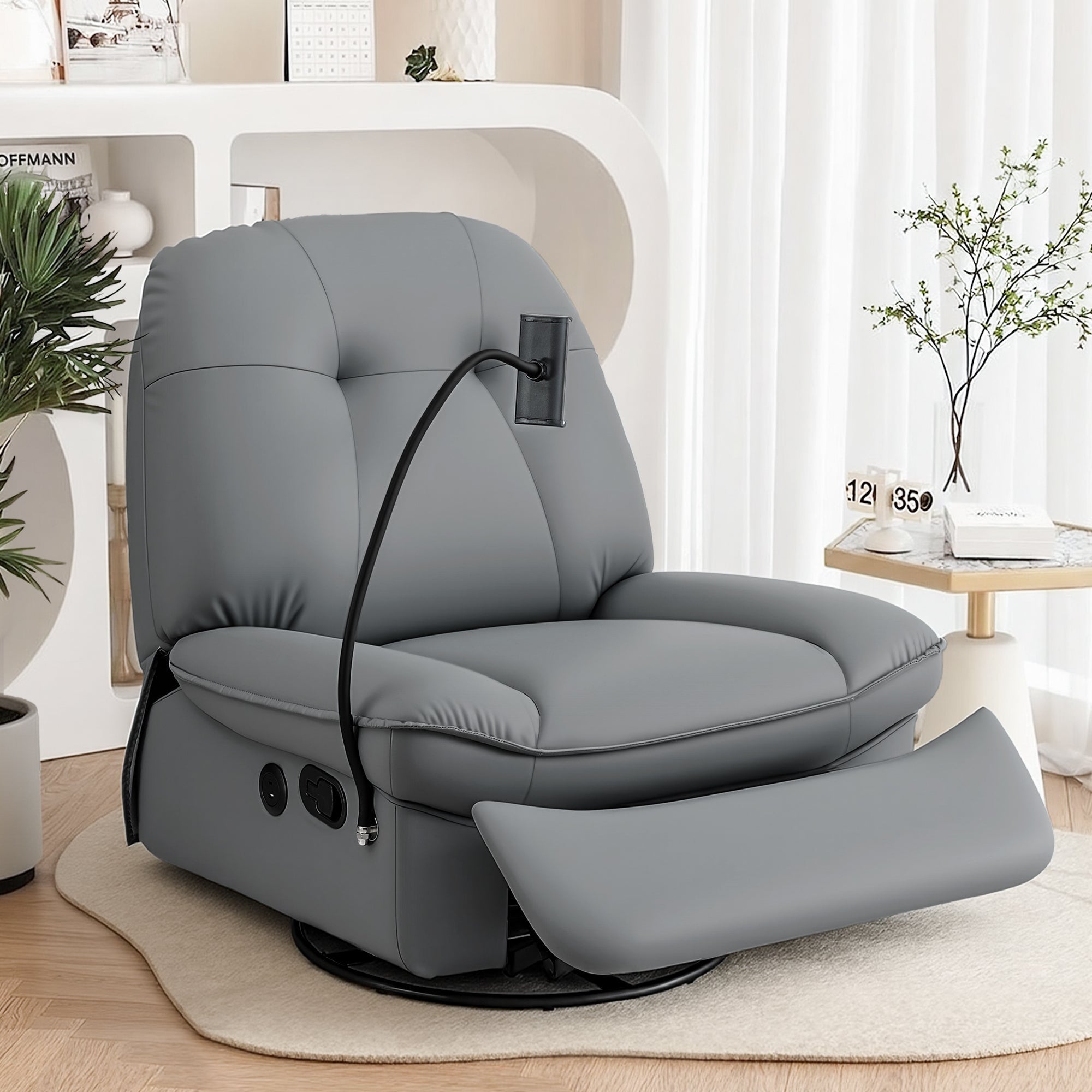 Manual Swivel Rocker Recliner with USB Ports Rocking Chair Nursery Sofa Lounge - Furniture > Bar Stools & Chairs > Arm Chairs & Recliners - Rivercity House & Home Co. (ABN 18 642 972 209) - Affordable Modern Furniture Australia