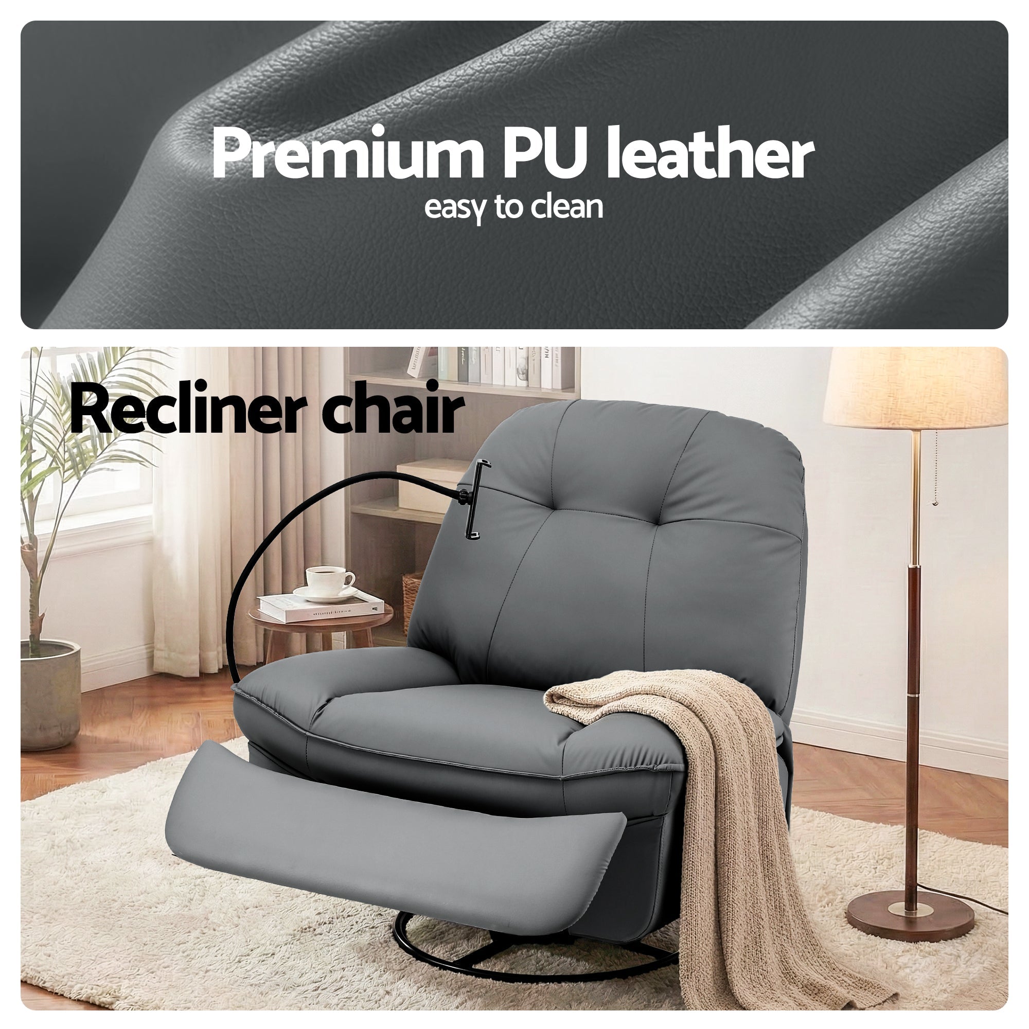 Manual Swivel Rocker Recliner with USB Ports Rocking Chair Nursery Sofa Lounge - Furniture > Bar Stools & Chairs > Arm Chairs & Recliners - Rivercity House & Home Co. (ABN 18 642 972 209) - Affordable Modern Furniture Australia