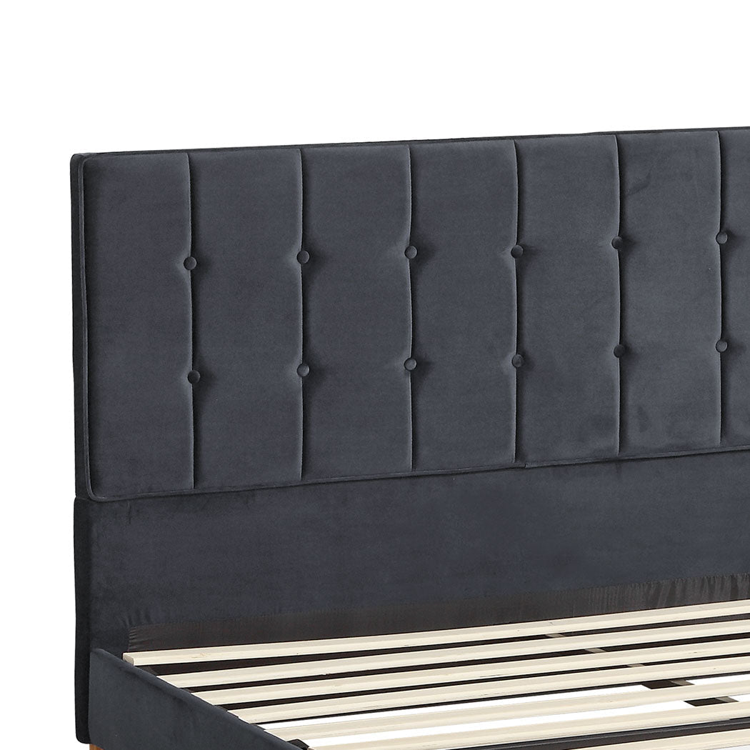 Marlow Double Bed Frame with Velvet Upholstery – Grey - Rivercity House & Home Co. (ABN 18 642 972 209) - Affordable Modern Furniture Australia