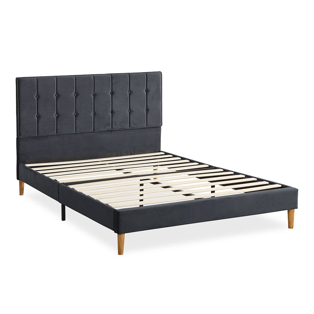 Marlow Double Bed Frame with Velvet Upholstery – Grey - Rivercity House & Home Co. (ABN 18 642 972 209) - Affordable Modern Furniture Australia