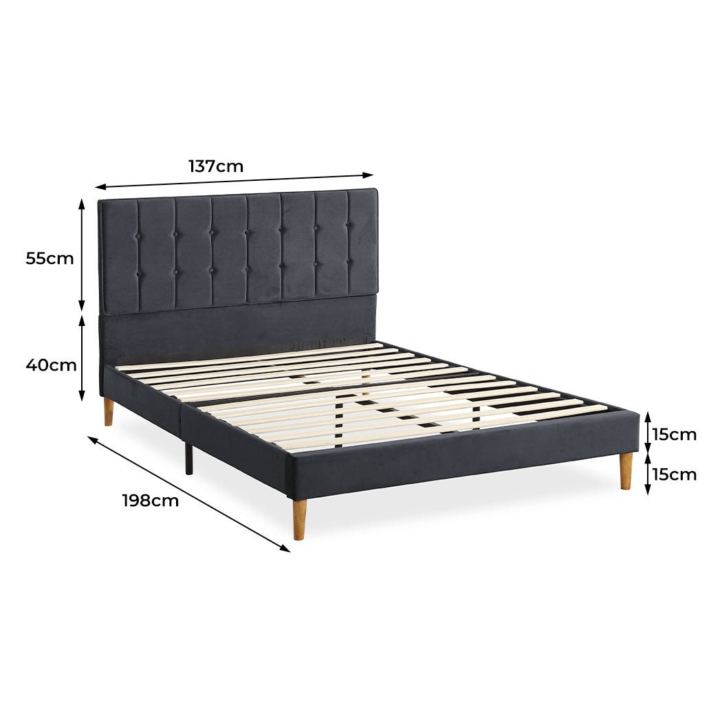 Marlow Double Bed Frame with Velvet Upholstery – Grey - Rivercity House & Home Co. (ABN 18 642 972 209) - Affordable Modern Furniture Australia