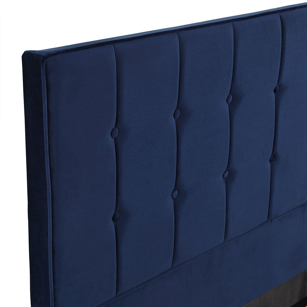 Marlow Queen Bed Frame with Velvet Upholstery – Blue - Rivercity House & Home Co. (ABN 18 642 972 209) - Affordable Modern Furniture Australia
