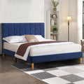 Queen Bed Frame with Velvet Upholstery – Blue
