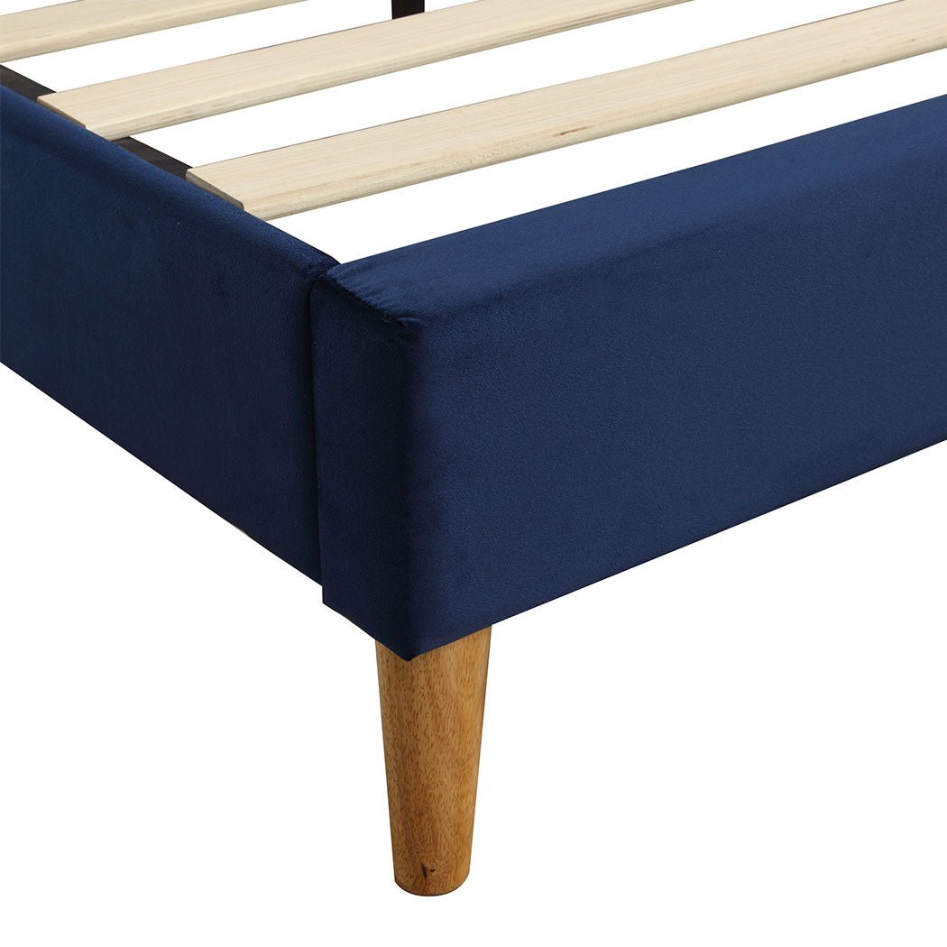 Marlow Queen Bed Frame with Velvet Upholstery – Blue - Rivercity House & Home Co. (ABN 18 642 972 209) - Affordable Modern Furniture Australia