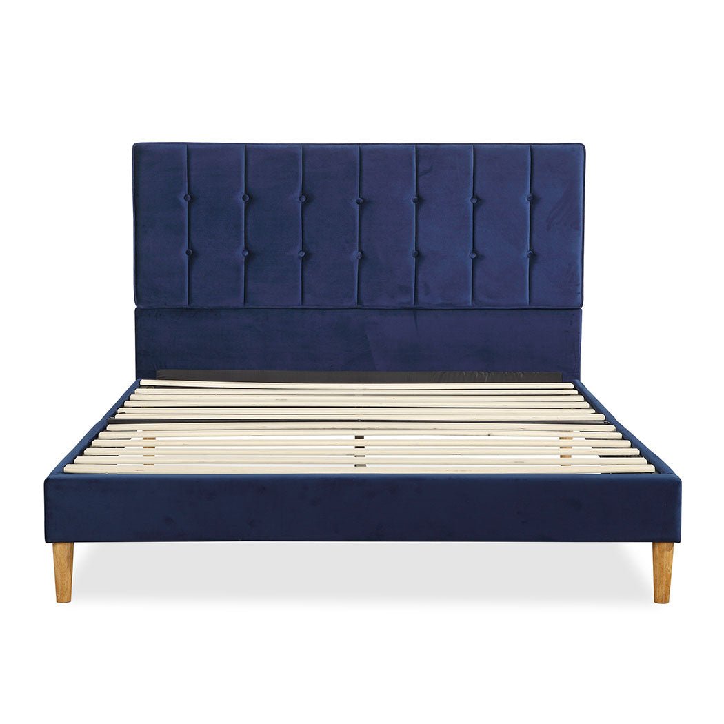 Marlow Queen Bed Frame with Velvet Upholstery – Blue - Rivercity House & Home Co. (ABN 18 642 972 209) - Affordable Modern Furniture Australia
