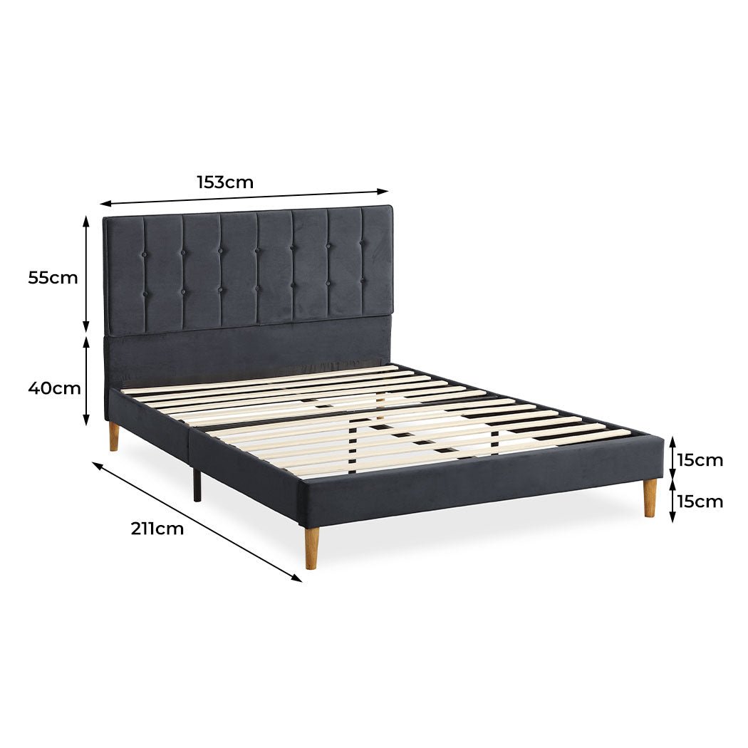 Marlow Queen Bed Frame with Velvet Upholstery – Grey - Rivercity House & Home Co. (ABN 18 642 972 209) - Affordable Modern Furniture Australia