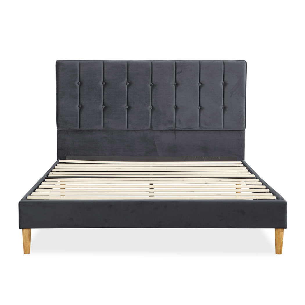 Marlow Queen Bed Frame with Velvet Upholstery – Grey - Rivercity House & Home Co. (ABN 18 642 972 209) - Affordable Modern Furniture Australia