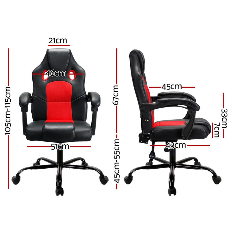 Massage Office Chair Gaming Computer Seat Recliner Racer Red - Rivercity House & Home Co. (ABN 18 642 972 209) - Affordable Modern Furniture Australia