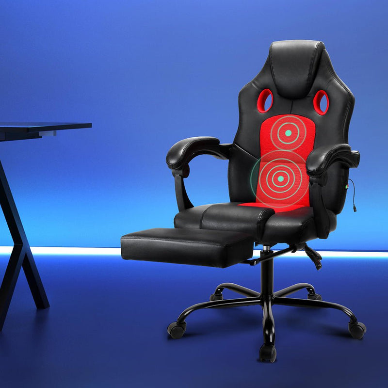 Massage Office Chair Gaming Computer Seat Recliner Racer Red - Rivercity House & Home Co. (ABN 18 642 972 209) - Affordable Modern Furniture Australia