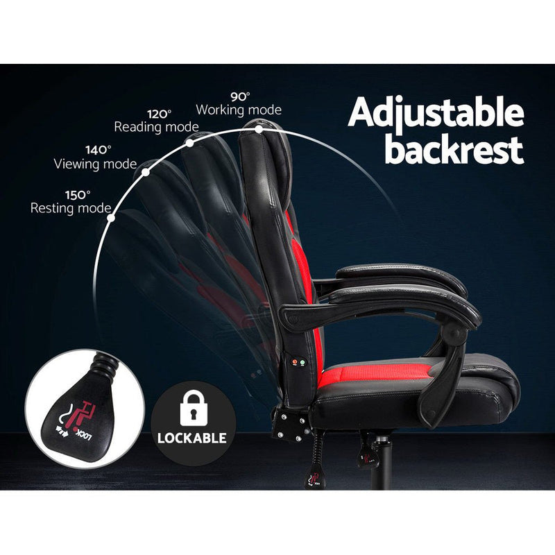 Massage Office Chair Gaming Computer Seat Recliner Racer Red - Rivercity House & Home Co. (ABN 18 642 972 209) - Affordable Modern Furniture Australia