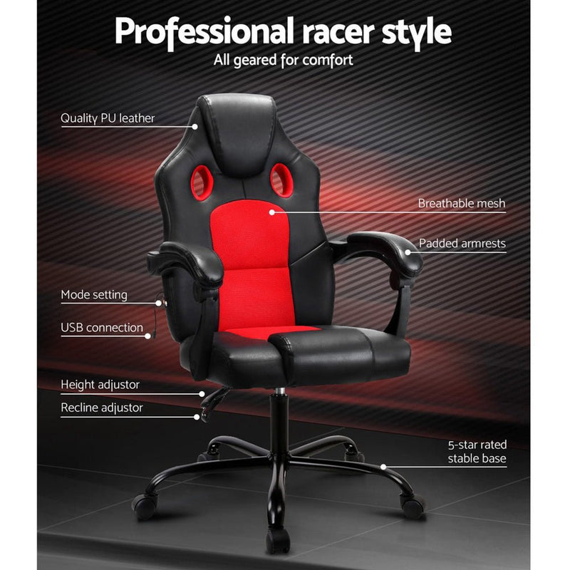 Massage Office Chair Gaming Computer Seat Recliner Racer Red - Rivercity House & Home Co. (ABN 18 642 972 209) - Affordable Modern Furniture Australia