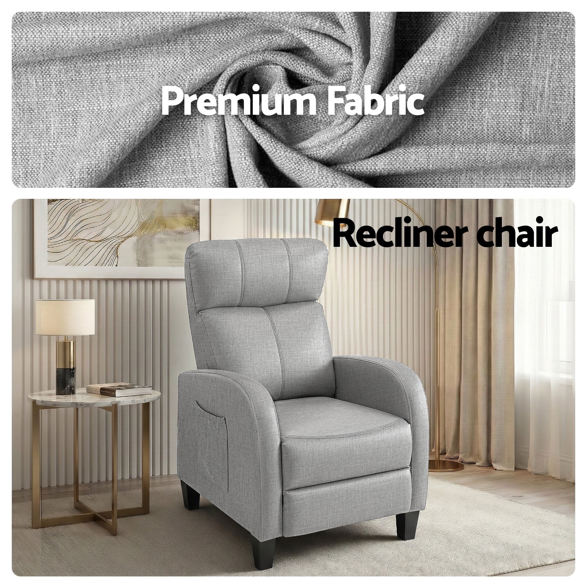 Massage Recliner Chair Small Recliner Sofa for Adults Fabric Grey - Furniture > Bar Stools & Chairs > Arm Chairs & Recliners - Rivercity House & Home Co. (ABN 18 642 972 209) - Affordable Modern Furniture Australia