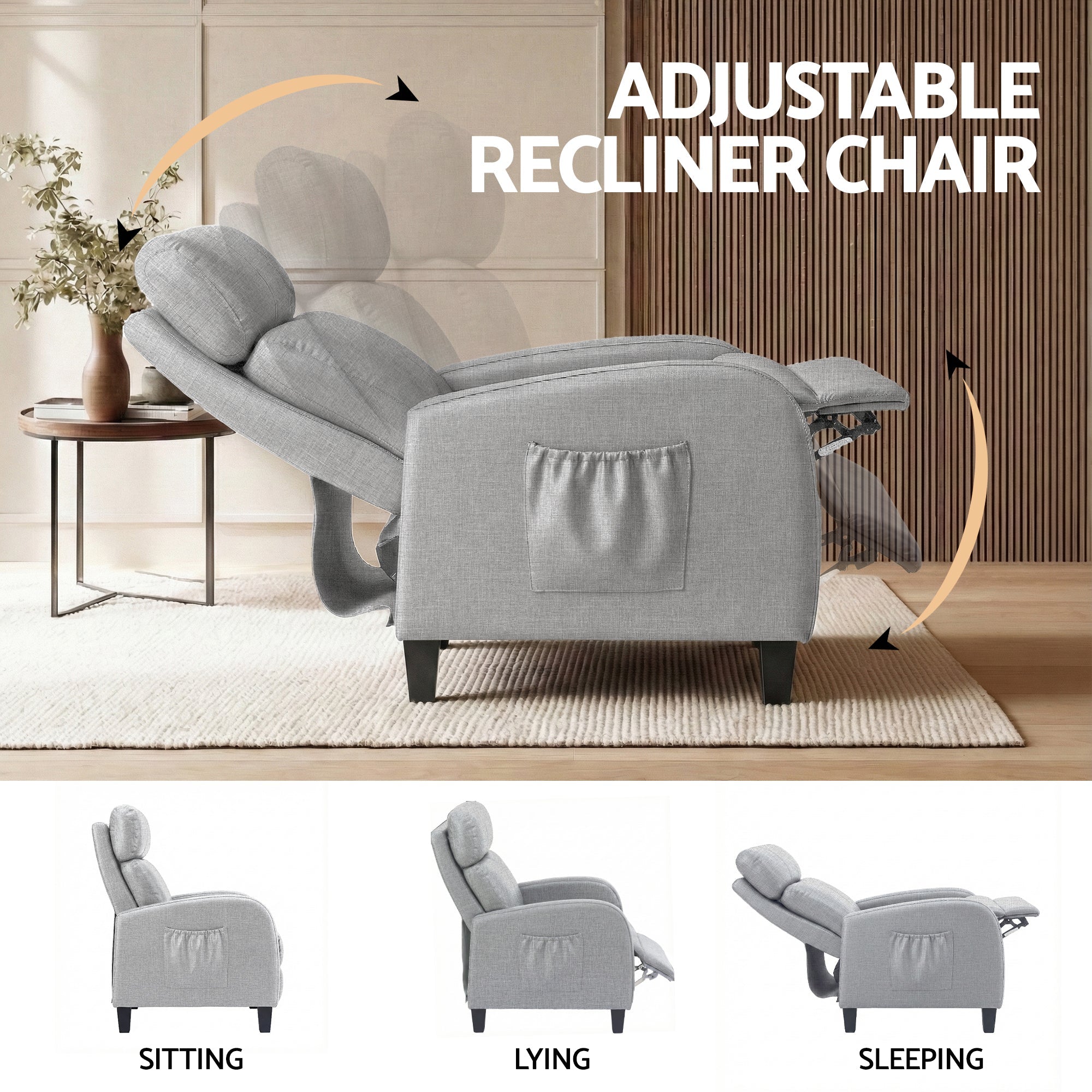 Massage Recliner Chair Small Recliner Sofa for Adults Fabric Grey - Furniture > Bar Stools & Chairs > Arm Chairs & Recliners - Rivercity House & Home Co. (ABN 18 642 972 209) - Affordable Modern Furniture Australia