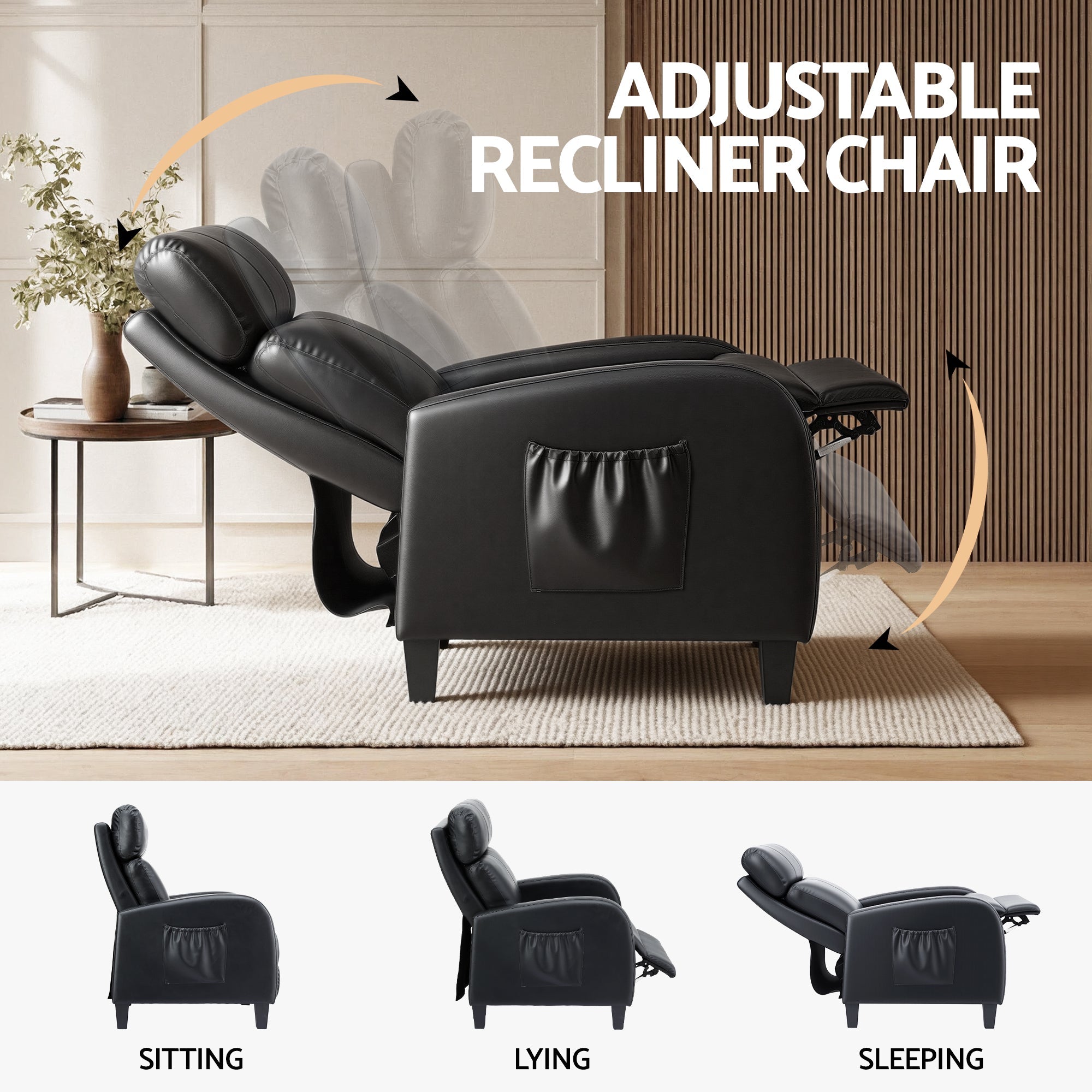 Massage Recliner Chair Small Recliner Sofa for Adults PU Leather Black - Furniture > Bar Stools & Chairs > Arm Chairs & Recliners - Rivercity House & Home Co. (ABN 18 642 972 209) - Affordable Modern Furniture Australia