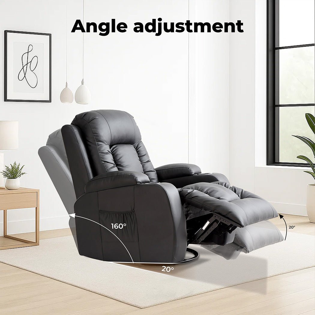 Massage Recliner Sofa Chair with 360° Swivel and Heated Massage - Black - Rivercity House & Home Co. (ABN 18 642 972 209) - Affordable Modern Furniture Australia