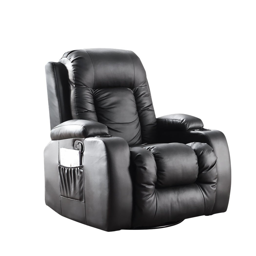 Massage Recliner Sofa Chair with 360° Swivel and Heated Massage - Black - Rivercity House & Home Co. (ABN 18 642 972 209) - Affordable Modern Furniture Australia
