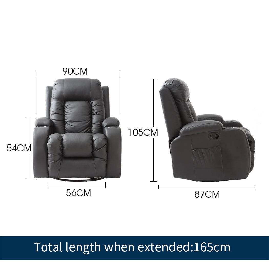 Massage Recliner Sofa Chair with 360° Swivel and Heated Massage - Black - Rivercity House & Home Co. (ABN 18 642 972 209) - Affordable Modern Furniture Australia