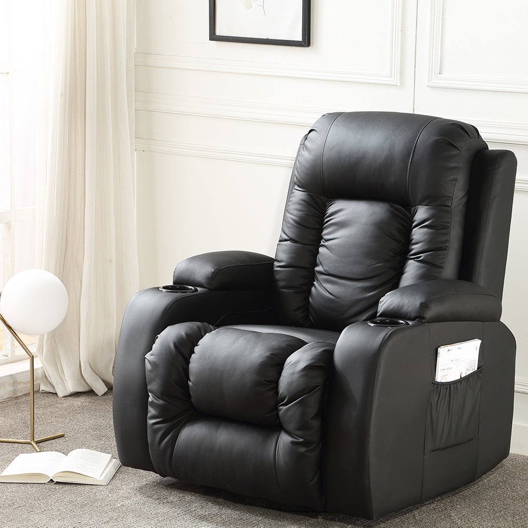 Massage Recliner Sofa Chair with 360° Swivel and Heated Massage - Black - Rivercity House & Home Co. (ABN 18 642 972 209) - Affordable Modern Furniture Australia