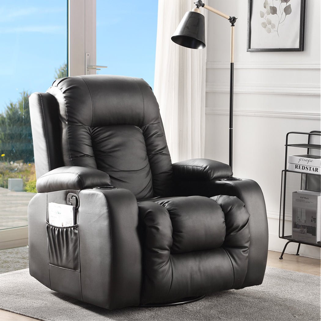 Massage Recliner Sofa Chair with 360° Swivel and Heated Massage - Black - Rivercity House & Home Co. (ABN 18 642 972 209) - Affordable Modern Furniture Australia