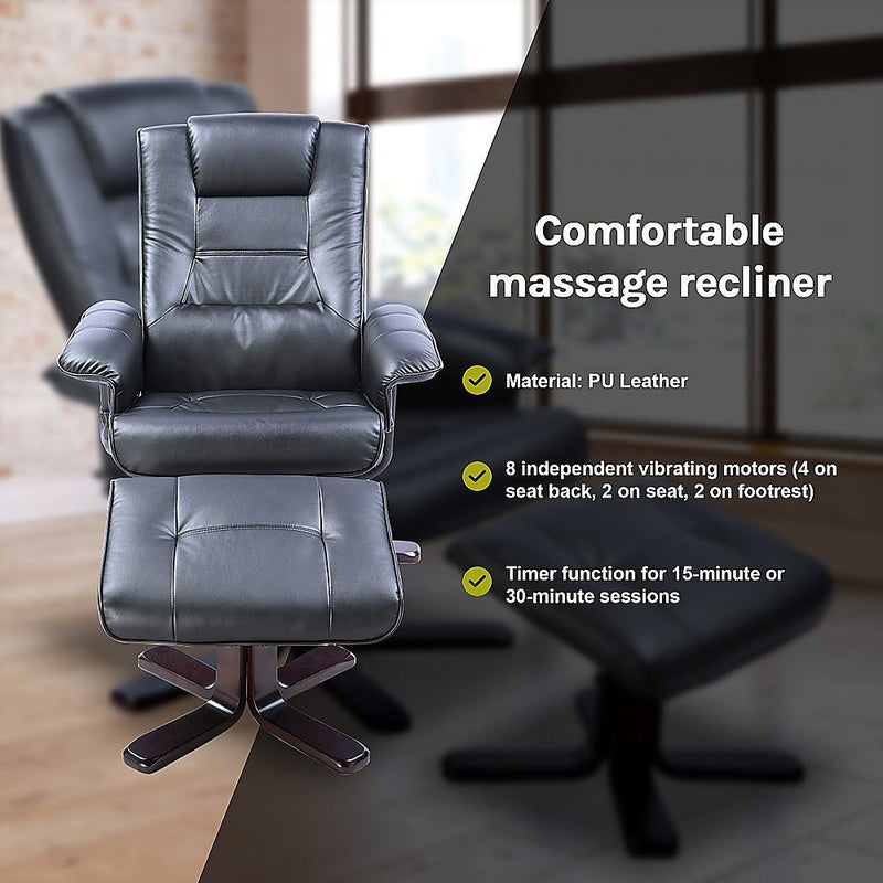 Massage Recliner with Footrest - Black - Rivercity House & Home Co. (ABN 18 642 972 209) - Affordable Modern Furniture Australia