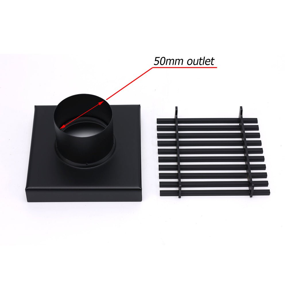 Matt Black 100mm Square Strip Fence Shower Grate Bathroom Floor Drain 50mm Waste - Furniture > Bathroom > Shower Heads & Screens - Rivercity House & Home Co. (ABN 18 642 972 209) - Affordable Modern Furniture Australia