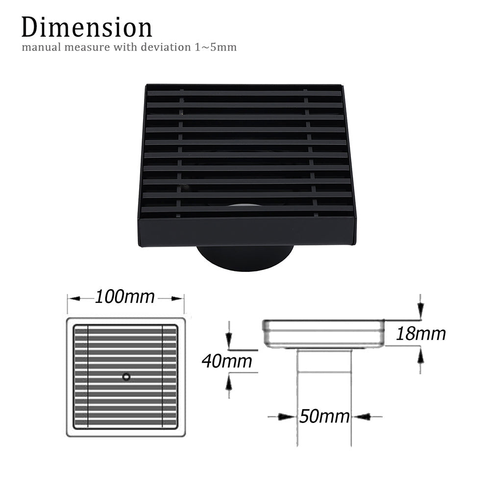 Matt Black 100mm Square Strip Fence Shower Grate Bathroom Floor Drain 50mm Waste - Furniture > Bathroom > Shower Heads & Screens - Rivercity House & Home Co. (ABN 18 642 972 209) - Affordable Modern Furniture Australia