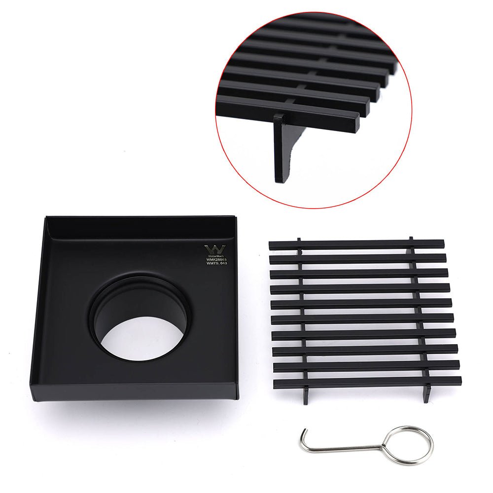 Matt Black 100mm Square Strip Fence Shower Grate Bathroom Floor Drain 50mm Waste - Furniture > Bathroom > Shower Heads & Screens - Rivercity House & Home Co. (ABN 18 642 972 209) - Affordable Modern Furniture Australia