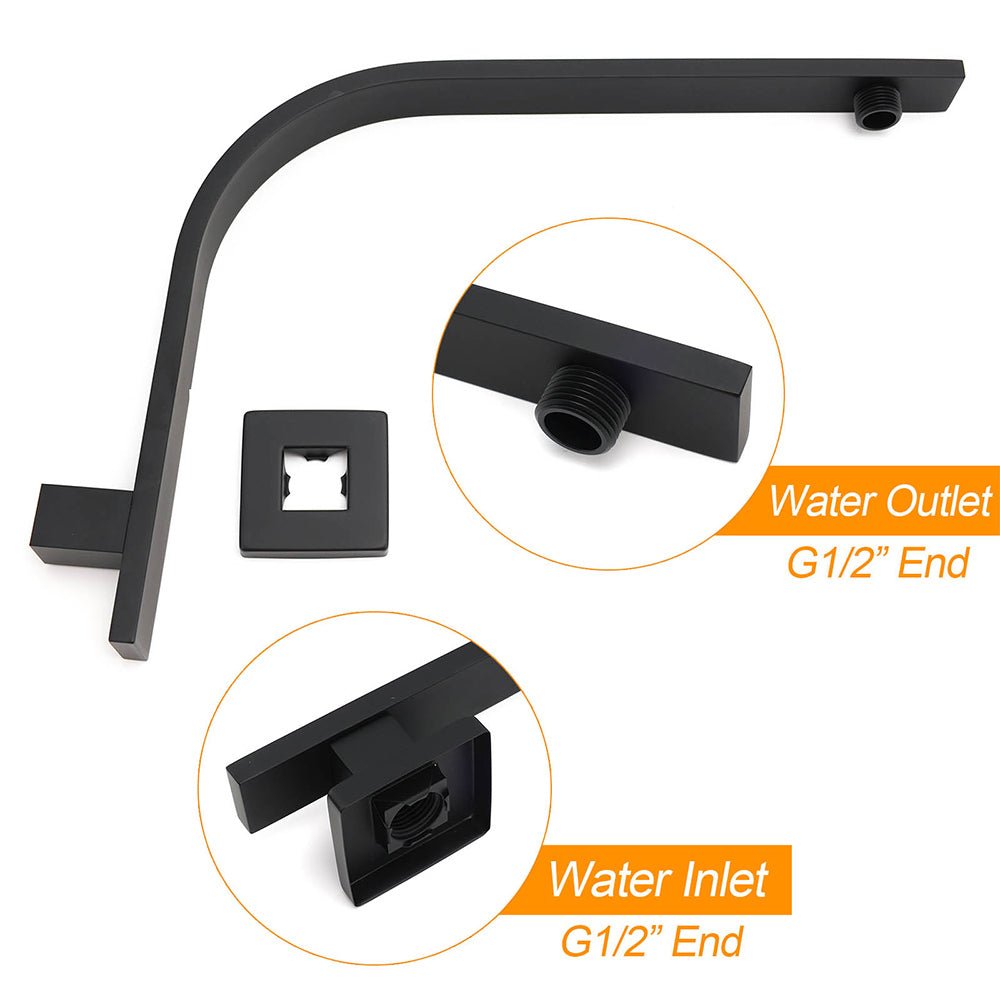 Matt Black 12" Square Large Thin Rain Shower Head Brass Gooseneck Wall Arm Watermark - Furniture > Bathroom > Shower Heads & Screens - Rivercity House & Home Co. (ABN 18 642 972 209) - Affordable Modern Furniture Australia