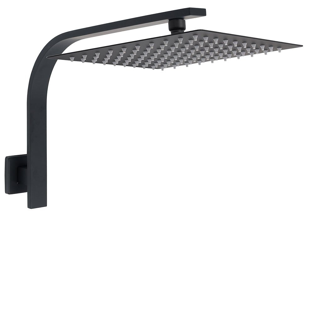 Matt Black 12" Square Large Thin Rain Shower Head Brass Gooseneck Wall Arm Watermark - Furniture > Bathroom > Shower Heads & Screens - Rivercity House & Home Co. (ABN 18 642 972 209) - Affordable Modern Furniture Australia