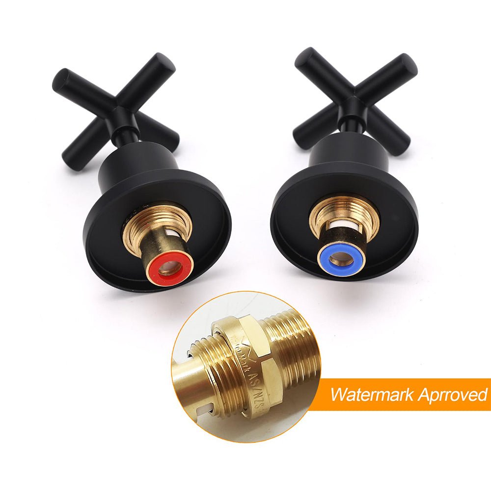 Matt Black 1/4 Turn Twin Taps Hot Cold Water Control Mixer For Bath Spout Shower - Furniture > Bathroom > Shower Heads & Screens - Rivercity House & Home Co. (ABN 18 642 972 209) - Affordable Modern Furniture Australia