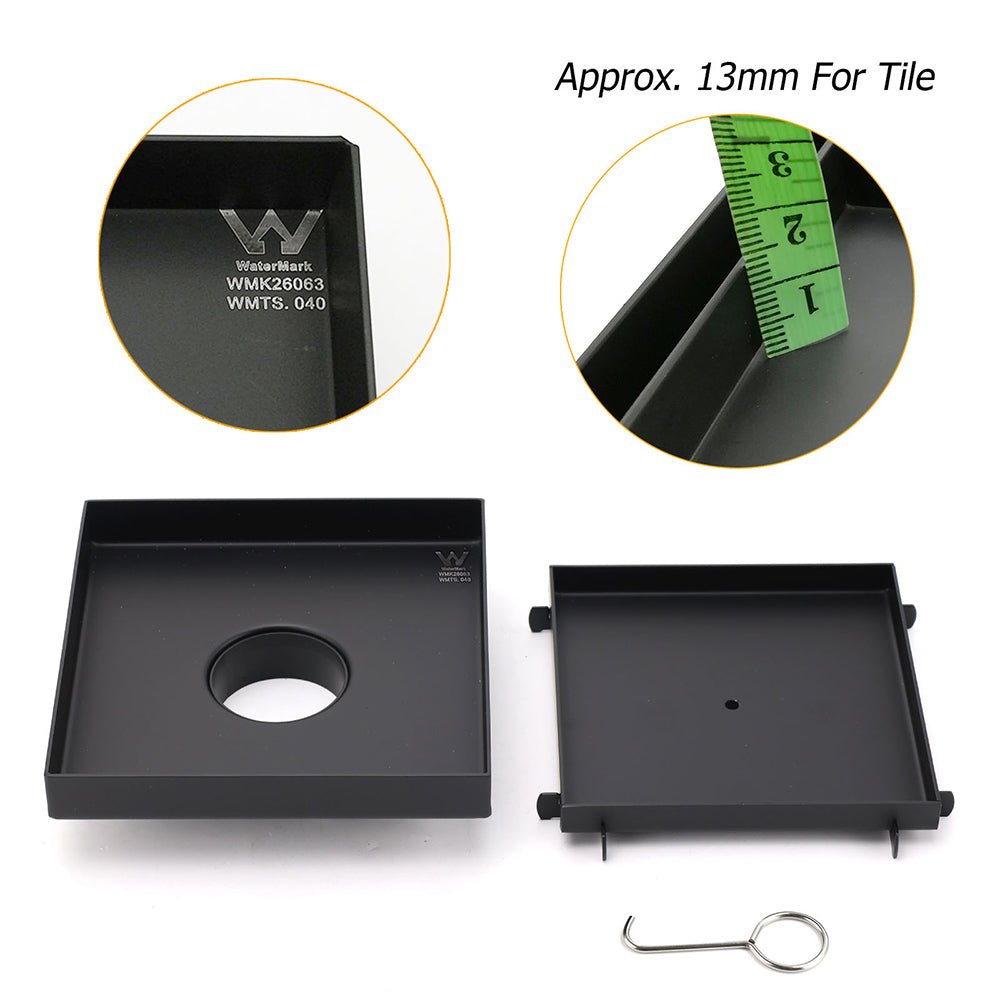 Matt Black 150x150mm Tile Insert Floor Drain Shower Grate 50mm Outlet Watermark - Furniture > Bathroom > Shower Heads & Screens - Rivercity House & Home Co. (ABN 18 642 972 209) - Affordable Modern Furniture Australia