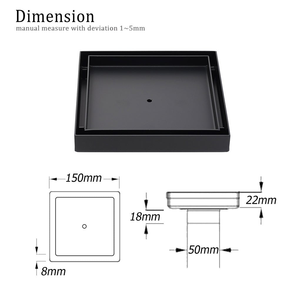 Matt Black 150x150mm Tile Insert Floor Drain Shower Grate 50mm Outlet Watermark - Furniture > Bathroom > Shower Heads & Screens - Rivercity House & Home Co. (ABN 18 642 972 209) - Affordable Modern Furniture Australia